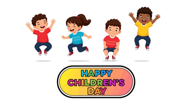 Joyful Celebration: Diverse children leap with unrestrained joy, celebrating a special occasion with infectious enthusiasm. 