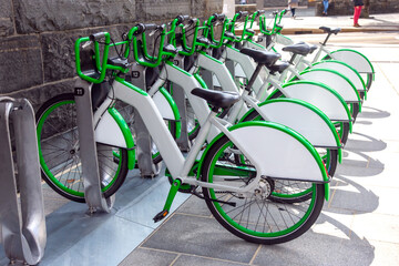 Obraz premium Bike rental station in Norway showcasing eco-friendly transportation options