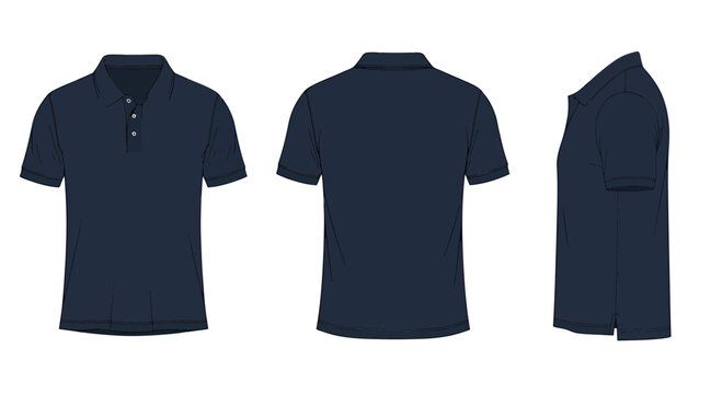 Navy Blue Polo Shirt Mockup - Front, Back and Side Views