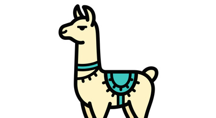 Obraz premium Cute Llama Illustration with Teal Saddle and Decorative Pattern