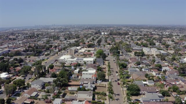 Aerial view of the domestic neighborhood surrounding the urban core of downtown Chula Vista, California, USA.