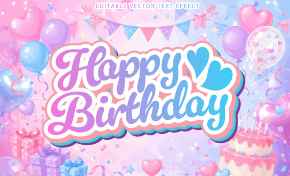 【文字編集可能】 装飾テキストエフェクト。編集可能なグラフィックスタイルテンプレート。HAPPY BIRTHDAY