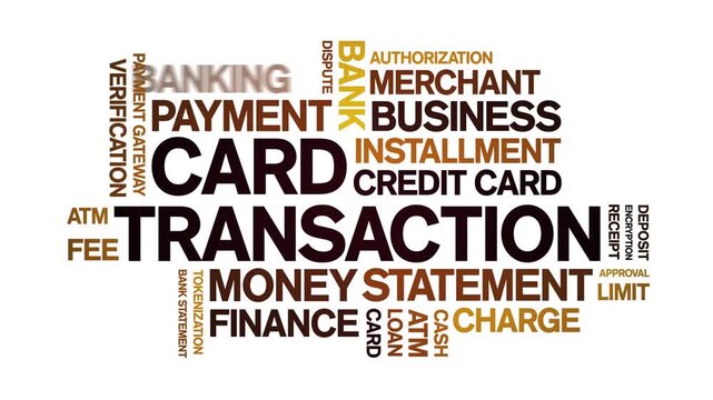 Card Transaction animated word cloud-text design animation tag kinetic typography seamless loop.