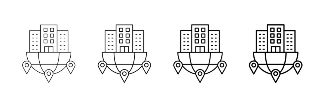 Branch Office Icons Vector Set In Different Stroke Line Style