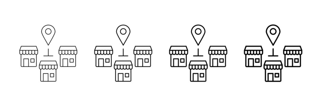 Store Chain Icons Vector Set In Different Stroke Line Style