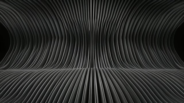 音に呼応するモノクロ波形と立体流線の近未来抽象背景
