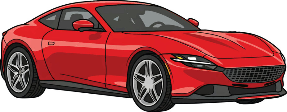Red modern sports car vector illustration, sleek luxury coupe with aerodynamic design, high-performance automotive graphic for racing and speed concepts