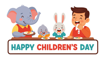 Fototapeta premium Happy Children's Day: A joyful scene of childhood, filled with endearing characters, united in celebrating the special occasion of Happy Children's Day.