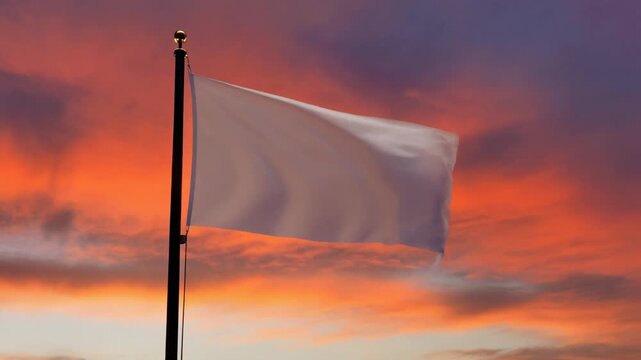 Plain White Flag Waving Flagpole Silhouette Cinematic Background Loop Template Video