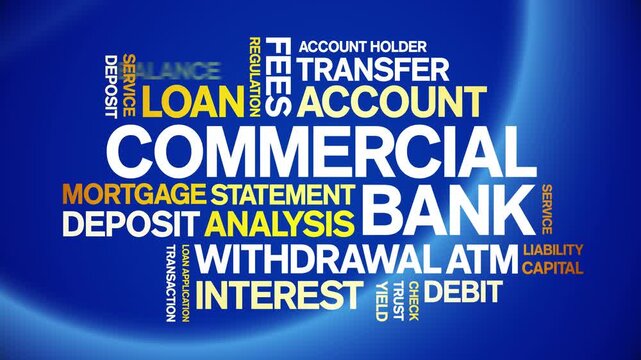 Commercial Bank animated word cloud-text design animation tag kinetic typography seamless loop.