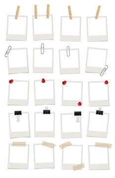polaroids Clips clothespin, binder clamp, pin, tape