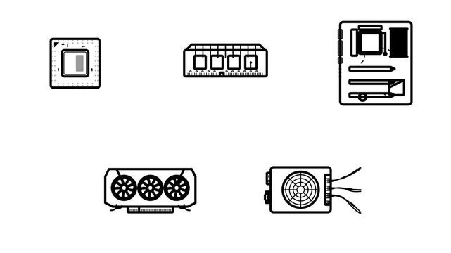 Internal PC Components Minimalist Tech Icons Bundle Loop