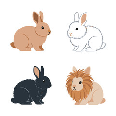 Obraz premium Four different rabbit breeds and colors set on white background