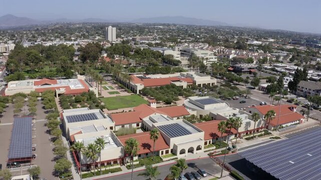 Daytime aerial view of the downtown skyline and civic center of Chula Vista, California, USA.