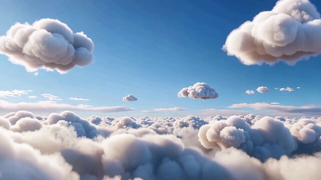 Aerial Clouds Over Bright Blue Sky Scene Video.