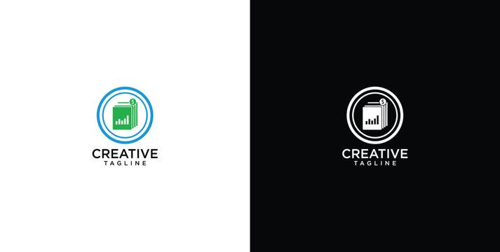 Creative logo symbolizing business growth and financial progress. Features a document icon integrated with an upward trending arrow chart, perfect for analytical reports and strategic planning