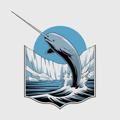 Narwhal jumping out of water. © frame