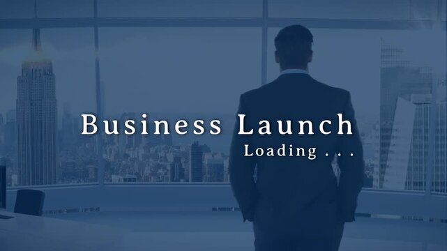 Exec in suit at window, overlay appearing Business Launch Loading, shifting right awaiting start