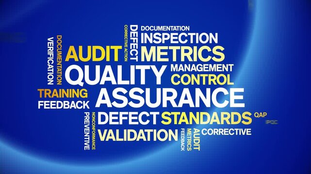 Quality Assurance animated word cloud-text design animation tag kinetic typography seamless loop.