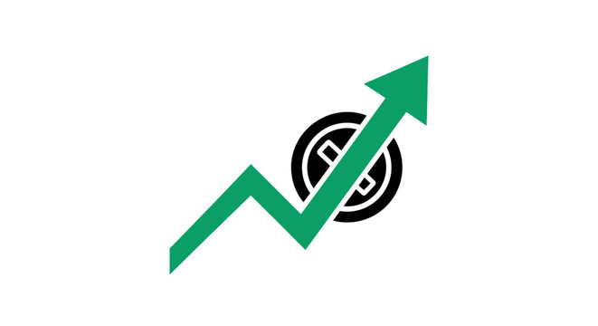 Green arrow pointing up graph increase.