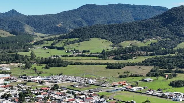 The city of Bom Retiro is located in the mountains of Santa Catarina. It's near Urubici and Florianopolis. Aerial view.