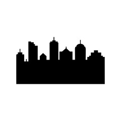 Naklejka premium Modern City Skyline Silhouette, Urban Landscape Vector Art, Black Architecture Background, Downtown Buildings Graphic