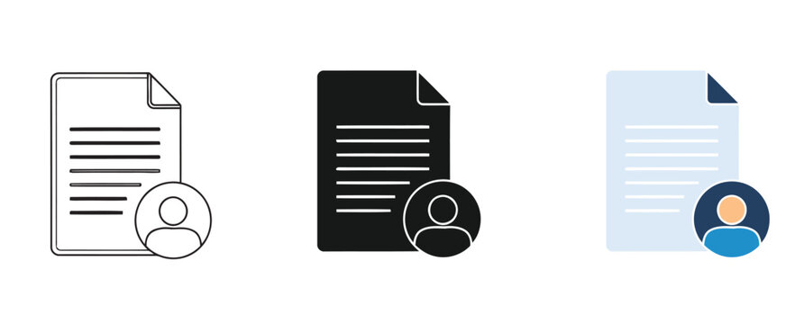 Three document icons with silhouette person avatars on transparent background