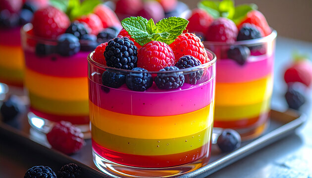 Colorful Layered Berry Fruit Dessert