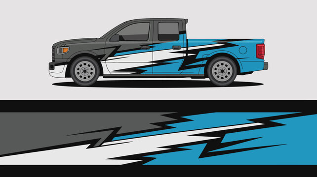 Blue and black pickup truck design.