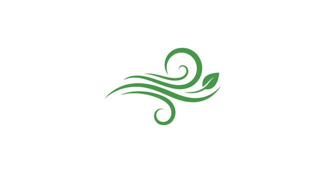 Green leafy swirly curl design element.