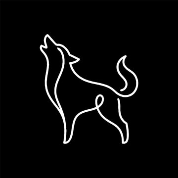 Howling Dog Silhouette White Outline.