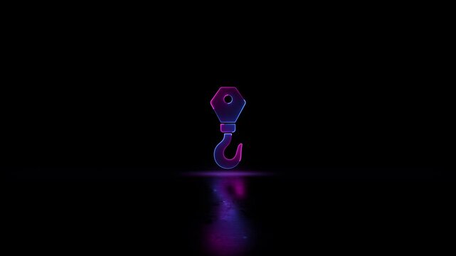Neon glowing  line Industrial crane hook icon video black background. Crane hook icon animation. Crane hook motion animation.