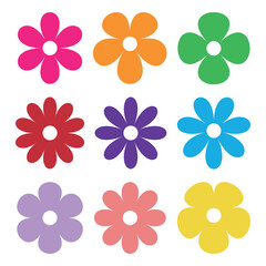 Obraz premium A collection of simple, colorful flowers with a transparent center.