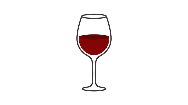 Minimalist illustration of a wine glass with red wine on white background