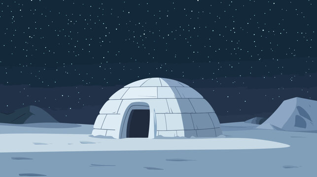 A lone igloo sits on a snowy plain under a clear, star-filled night sky, silent