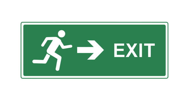 Green exit sign with running man symbol.