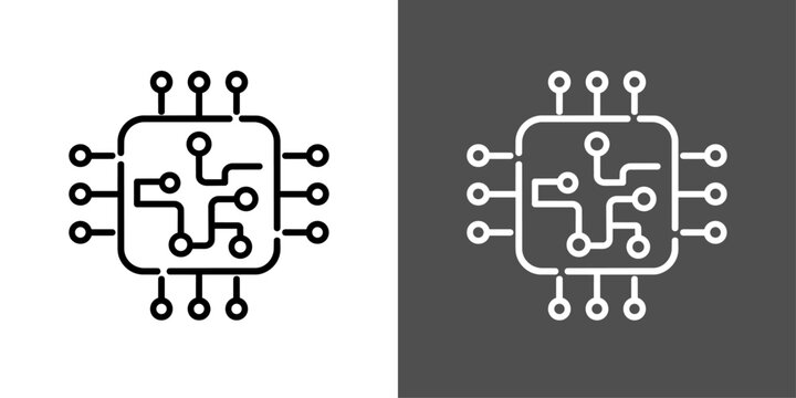 AIチップと回路のモノクロ線画アイコン