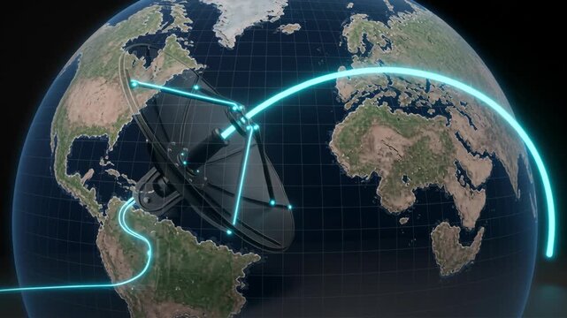 Satellite Dish with Glowing Data Signal on Dark Background