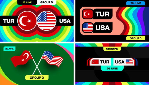 Turkey versus United States Football Teams Match Announcement Graphic for World's 2026 world football mundial or soccer cup Tournament Group D.