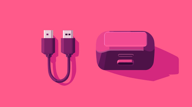 Pixel Art Illustration of USB Cable and Gaming Controller in Pink Red Hues