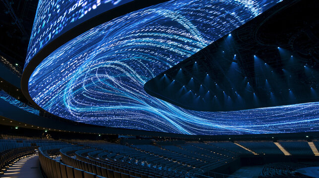 High-Tech Auditorium with LED Screen Projection: Modern Entertainment Arena for Spectacular Events and Digital Art Installations
