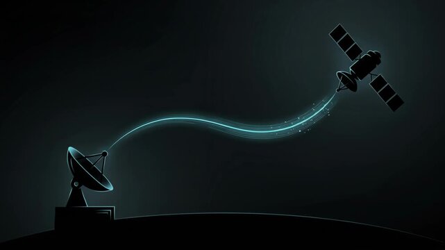 Satellite Communication Link Between Ground Dish and Orbiting Satellite