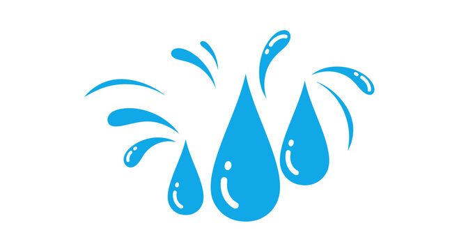 Blue water drops splash on white background, clean liquid concept