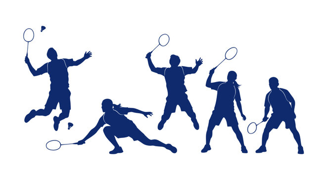 Badminton Players Silhouette - Action Shots, Jump Serve, Smash, Net Play