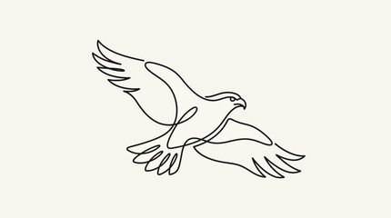 Fototapeta premium Minimalist continuous line art of a soaring eagle bird.