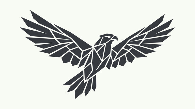 Geometric stylized hawk bird flying illustration.