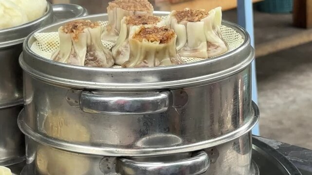 Pot of Steamed Pork Dumplings Shumai