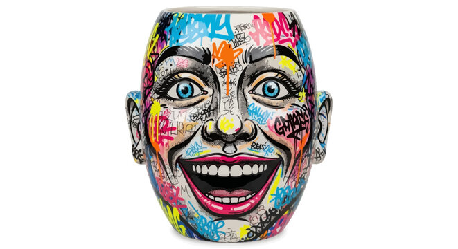 Vibrant illustration of a person's face with a wide smile and colorful makeup