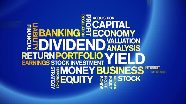Dividend Yield animated word cloud-text design animation tag kinetic typography seamless loop.