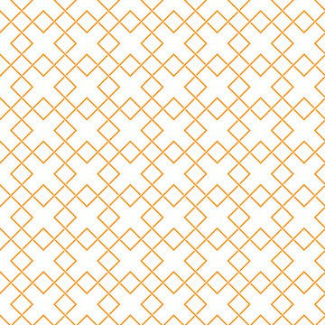 Seamless Geometric Pattern Featuring an Interlocking Orange Diamond Grid and Thin Abstract Lines on a White Background for Modern Textile, Wallpaper, and Backdrop Design.